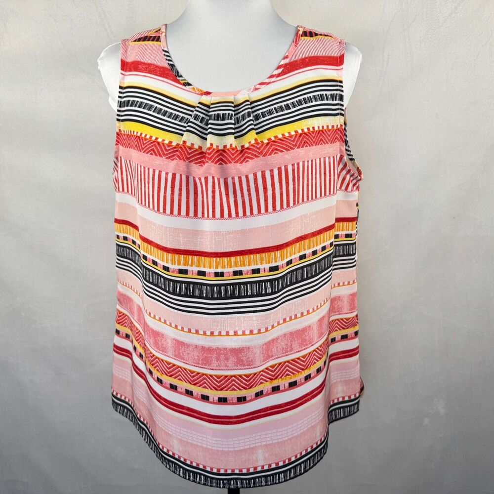 Christopher & Banks Top Sz M Multicolor Scoop Round Neck Pleated Sleeveless